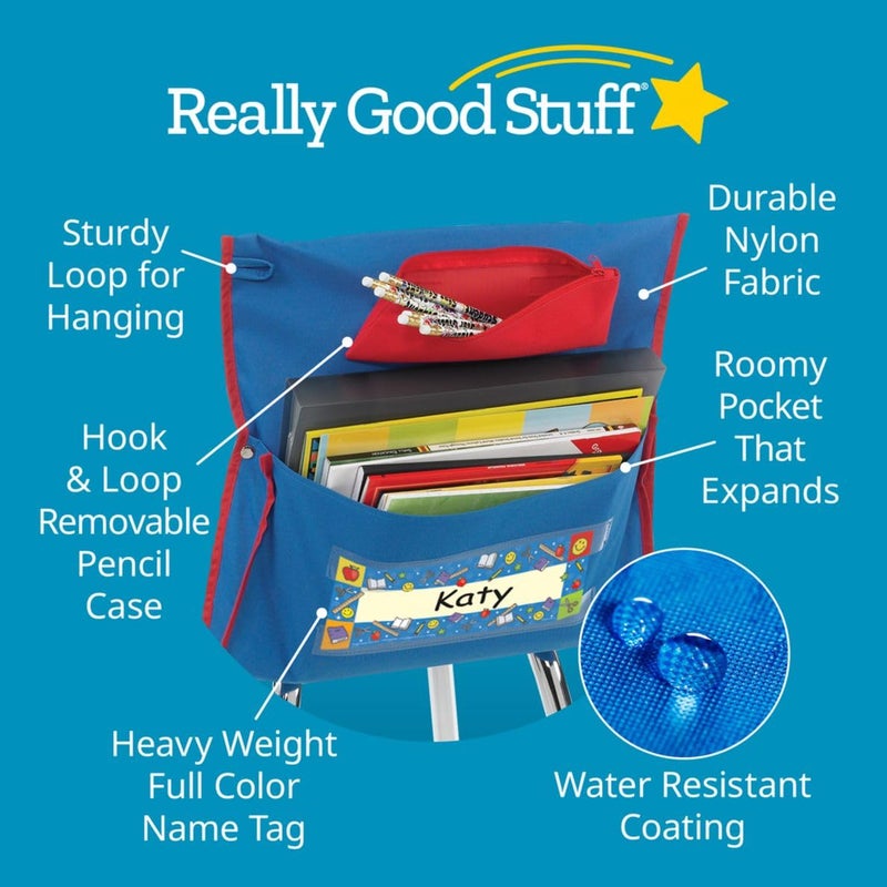 Really Good Stuff Deluxe Chair Pockets with Pencil Case, 6 Pack, Blue, Chairback Buddy, Classroom Chair and Seat Storage Organizer, Seat Sacks for Students and Classroom Organization - Image 4